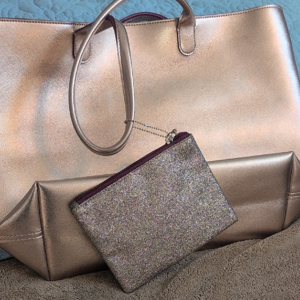 Bath & Body Works Shimmering Gold Tote and Glitter Clutch